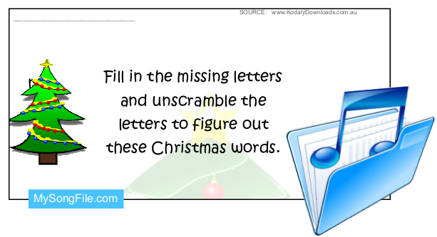 Christmas Words (Stave Reading Treble Clef)